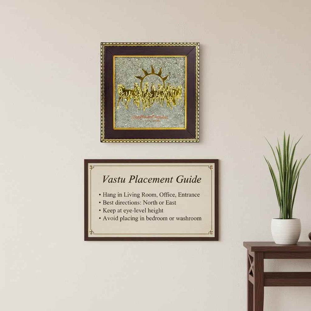 7 Horses on Raw Pyrite Frame | Vastu Wealth & Success Wall Decor
