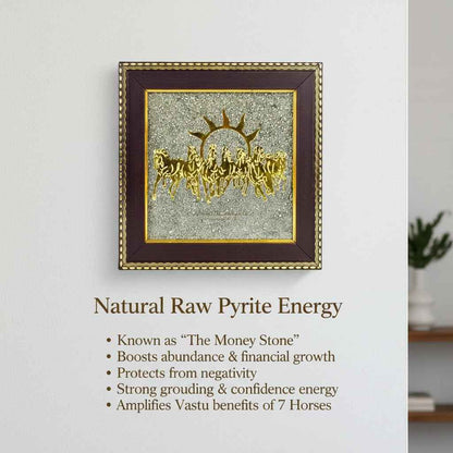 7 Horses on Raw Pyrite Frame | Vastu Wealth & Success Wall Decor